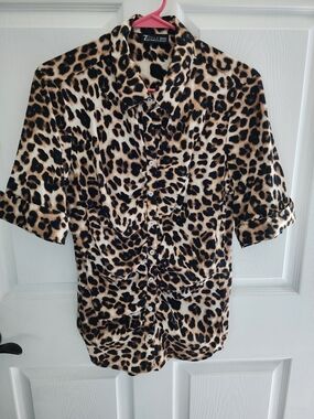 New York & Company Leopard Print Button Down Dress Shirt